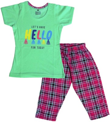 Neuvin Kids Nightwear Girls Printed Cotton Blend(Multicolor Pack of 1)