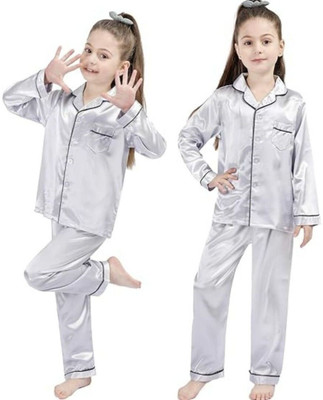 VDC CREATION Kids Nightwear Baby Boys & Baby Girls Solid Pure Satin(Multicolor Pack of 2)