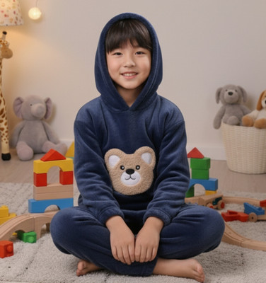 Keenuu Kids Nightwear Boys & Girls Printed Fleece Blend(Dark Blue Pack of 1)