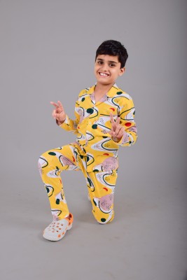 US Fly Kids Nightwear Boys & Girls Printed Cotton Blend(Multicolor Pack of 1)