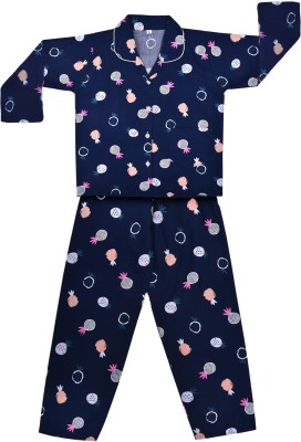 Wishkaro Kids Nightwear Boys & Girls Printed Polyester Blend(Blue Pack of 1)