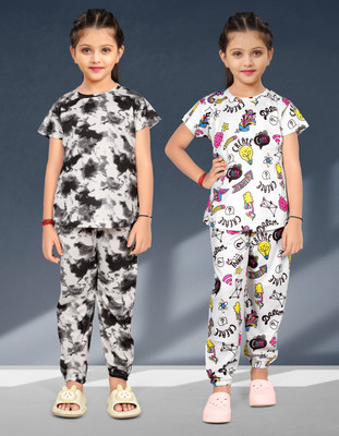 anikaenterprise Kids Nightwear Baby Girls Tie - Dye, Printed Cotton Blend(Multicolor Pack of 2)