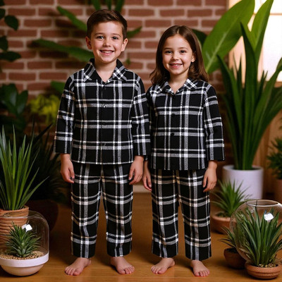 Alaap Kids Nightwear Baby Boys & Baby Girls Checkered Polycotton(Black Pack of 1)
