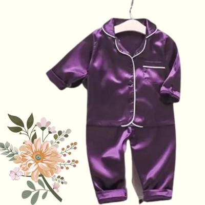 VC FASHION HUB Kids Nightwear Girls Self Design Pure Satin(Purple Pack of 1)