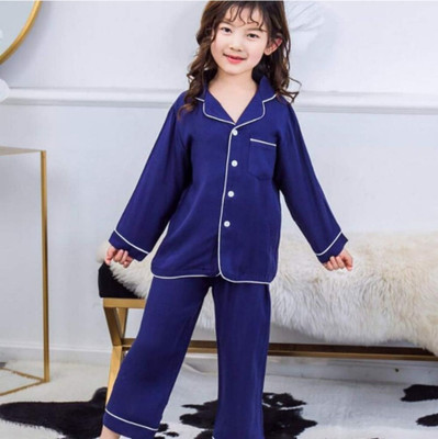 VC FASHION HUB Kids Nightwear Girls Solid Pure Satin(Dark Blue Pack of 1)