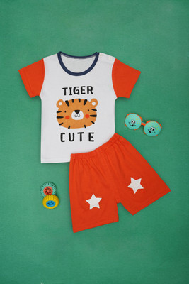 Neska Moda Boys & Girls Casual Top Shorts(White, Orange)