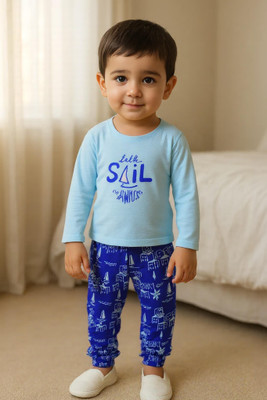 Clothe Funn Kids Nightwear Boys Graphic Print Cotton(Light Blue Pack of 1)