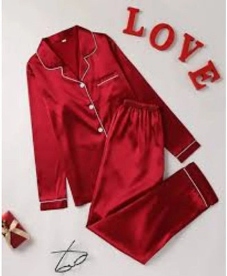 VC FASHHION HUB Kids Nightwear Girls Solid Pure Satin(Maroon Pack of 1)