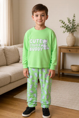Clothe Funn Kids Nightwear Boys Graphic Print Cotton(Light Green Pack of 1)