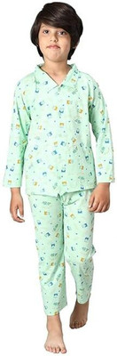 Bornlov Kids Nightwear Boys Printed Cotton Blend(Blue Pack of 1)