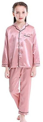 VC FASHION HUB Kids Nightwear Baby Boys & Baby Girls Self Design Pure Satin(Pink Pack of 1)