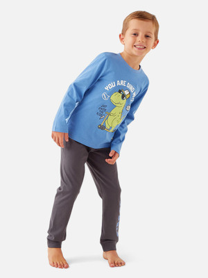 JUNIORS by Babyshop Boys Dinosaur Casual T-shirt Pyjama(Blue)