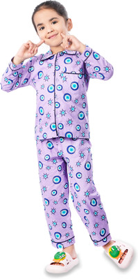 tiny hugs Kids Nightwear Girls Printed Cotton(Purple Pack of 1)
