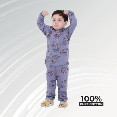 TONY & JONY Kids Nightwear Boys Printed Cotton(Purple Pack of 1)
