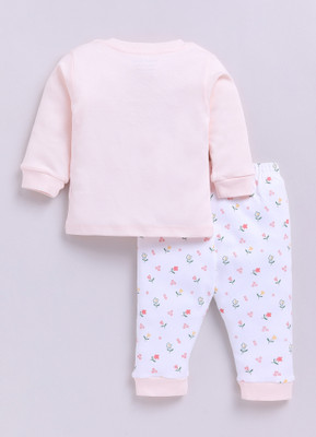 Smart Baby Baby Boys & Baby Girls Casual T-shirt Pyjama(Pink & White)