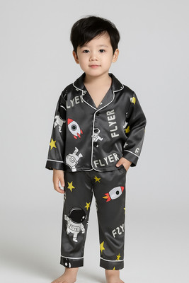 PAGHDAL BROTHERS Kids Nightwear Baby Boys & Baby Girls Printed Polyester Blend(Grey Pack of 1)