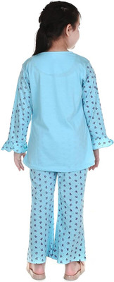 Bornlov Kids Nightwear Baby Girls Printed Cotton Blend(Orange Pack of 2)