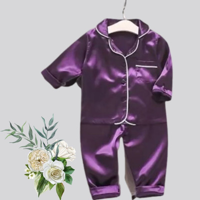 VC FASHION HUB Kids Nightwear Baby Boys & Baby Girls Self Design Pure Satin(Purple Pack of 1)