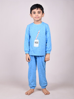 Dear to dad Kids Nightwear Baby Boys Graphic Print Cotton(Blue Pack of 1)