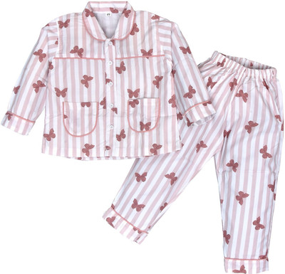 CERABI APPARELS PVT LTD Kids Nightwear Girls Printed Polycotton(White Pack of 1)
