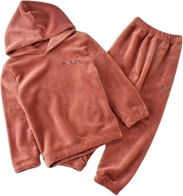 Ucollection Kids Nightwear Baby Boys & Baby Girls Solid Fleece Blend(Red Pack of 1)