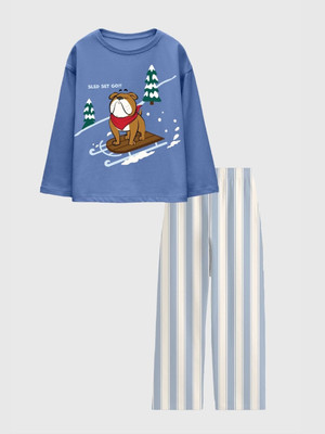 Nap Chief Kids Nightwear Boys & Girls Printed Cotton(Blue Pack of 1)