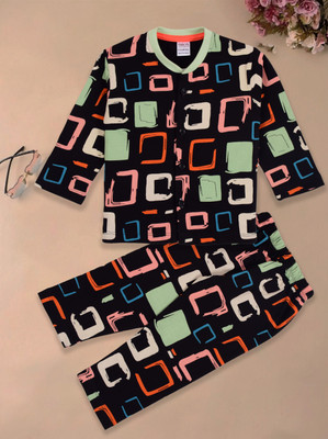3BROS Kids Nightwear Baby Boys & Baby Girls Printed Cotton(Multicolor Pack of 1)