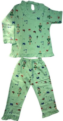 knhbh Kids Nightwear Girls Printed Cotton Blend(Green Pack of 1)