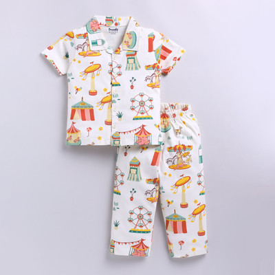 Snuggly Monkey Kids Nightwear Baby Boys & Baby Girls Graphic Print Cotton(White Pack of 1)