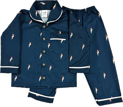 MINNIKOO Kids Nightwear Boys & Girls Printed Cotton(Dark Blue Pack of 1)