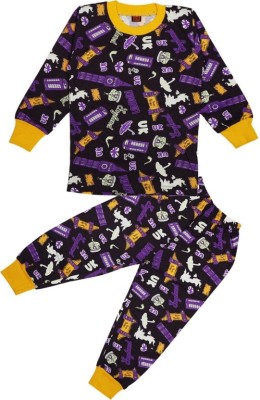 Mahi Fashion Kids Nightwear Boys & Girls Printed Fleece Blend(Purple Pack of 1)