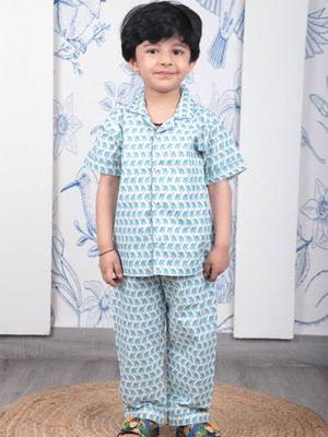 POLKA TOTS Kids Nightwear Baby Girls Printed Cotton(Blue Pack of 1)