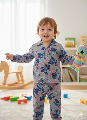 TONY & JONY Kids Nightwear Boys & Girls Printed Cotton(Grey Pack of 1)