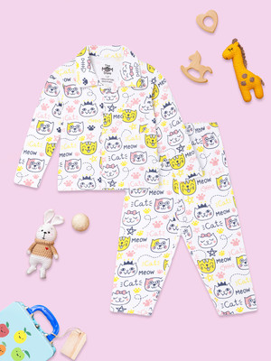 The Mom Store Kids Nightwear Boys & Girls Printed Cotton(White Pack of 1)