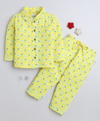 BUMZEE Kids Nightwear Girls Printed Cotton(Yellow Pack of 1)