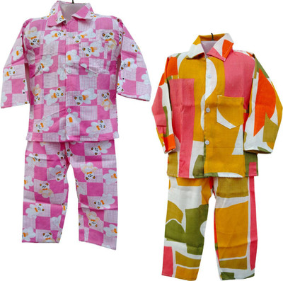 mystyleo Kids Nightwear Baby Boys & Baby Girls Printed Cotton(Multicolor Pack of 2)