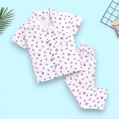 Glam Elegance Kids Nightwear Baby Boys & Baby Girls Printed Nylon(White Pack of 1)