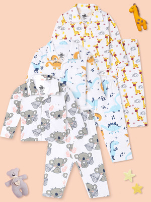The Mom Store Kids Nightwear Boys & Girls Printed Cotton(Multicolor Pack of 3)