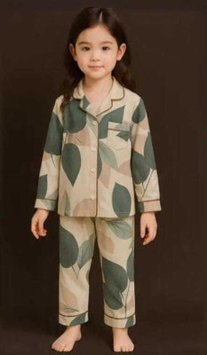 PAMMISTAR Kids Nightwear Girls Floral Print Cotton Blend(Green Pack of 1)