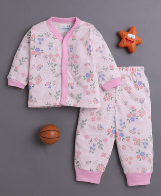 BUMZEE Kids Nightwear Baby Girls Graphic Print Cotton(Pink Pack of 1)