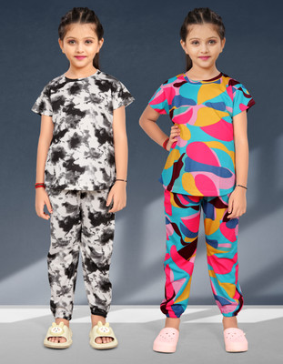 anikaenterprise Kids Nightwear Baby Girls Tie - Dye, Printed Cotton Blend(Multicolor Pack of 2)