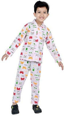 Bornlov Kids Nightwear Boys Printed Cotton(Pink Pack of 1)