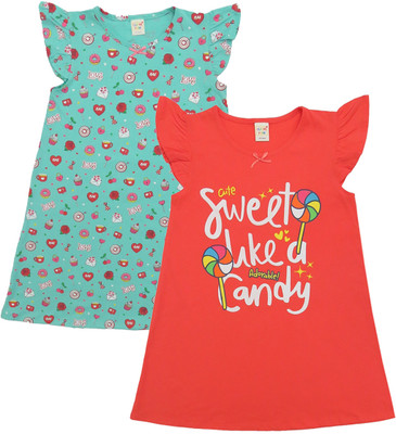 Clothe Funn Kids Nightwear Girls Printed Cotton(Multicolor Pack of 2)