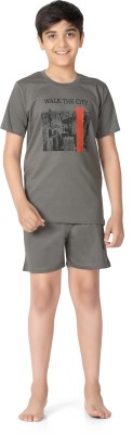 SCKIRASA Kids Nightwear Boys Printed Cotton Blend(Grey Pack of 1)