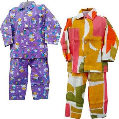 mystyleo Kids Nightwear Baby Boys & Baby Girls Printed Cotton(Multicolor Pack of 2)