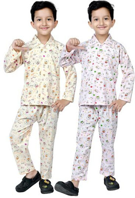Jain Trader Kids Nightwear Boys & Girls Printed Cotton(Pink Pack of 2)