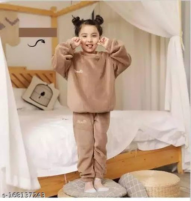 Kavita Fashion Kids Nightwear Boys & Girls Solid Fleece Blend(Pink Pack of 1)