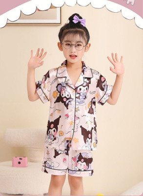 RKEVENT FASHION HUB Kids Nightwear Baby Girls Printed Polyester Blend(Brown Pack of 1)