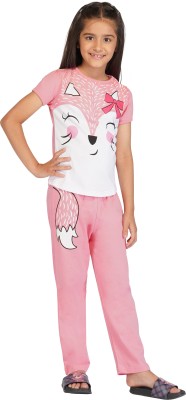 TotzTouch Kids Nightwear Girls Printed Cotton(Pink Pack of 1)
