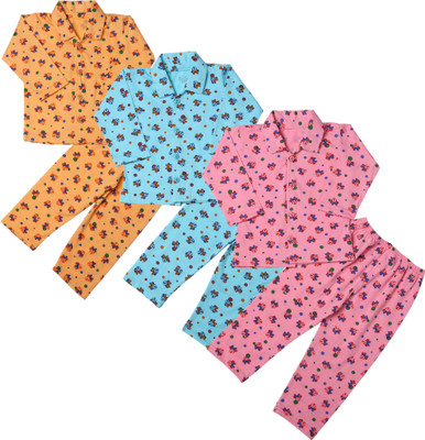 Chiclift Kids Nightwear Boys & Girls Printed Cotton(Multicolor Pack of 3)